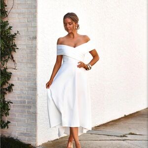 Two sisters off shoulder high low dress